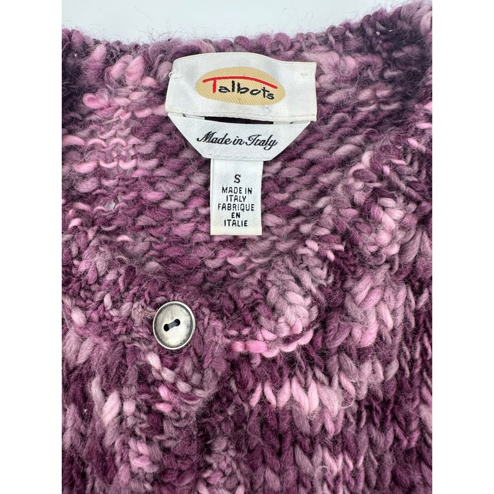 Talbots Made in Italy 100% Wool Chunky Knit Cardigan Sweater Purple Marled 1216 - Picture 9 of 9